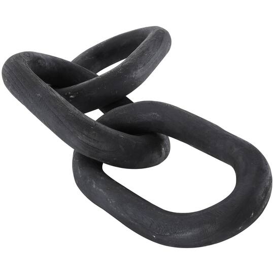 23" Matte Black Distressed Wood 3-Link Chain Sculpture